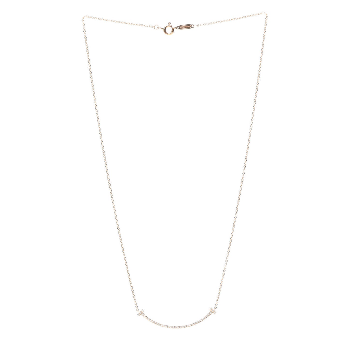 18K Rose Gold Diamond Small T Smile Pendant Necklace