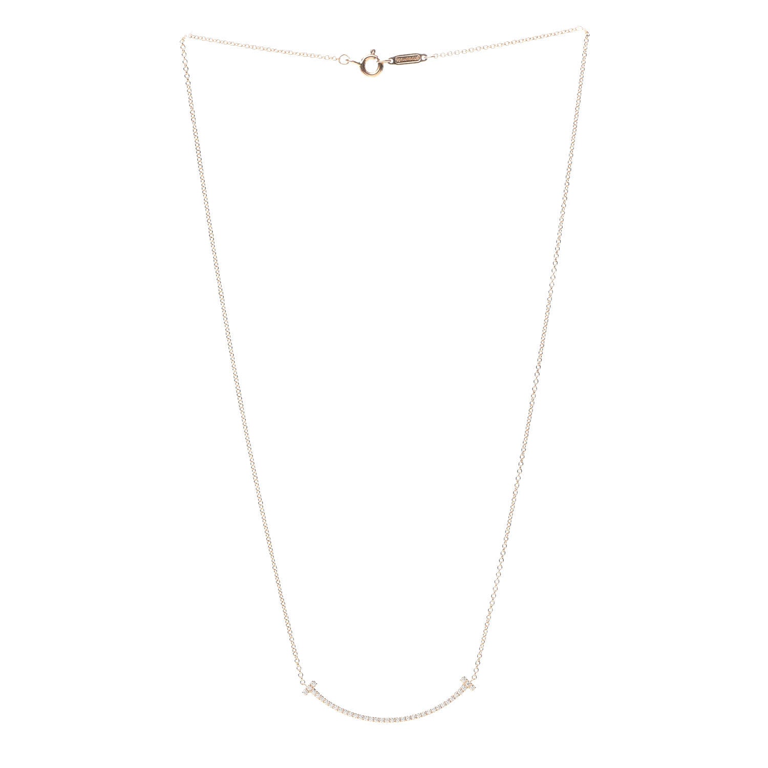 Tiffany 18K Rose Gold Diamond Small T Smile Pendant Necklace 3 of 5