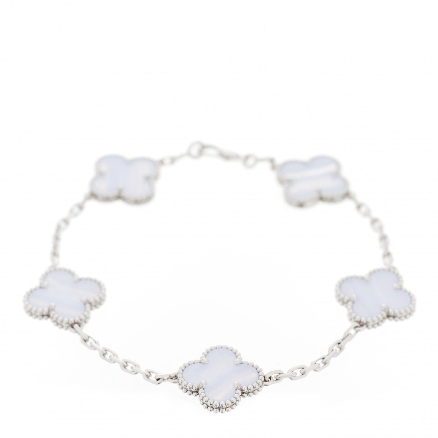 18K White Gold Chalcedony 5 Motifs Vintage Alhambra Bracelet