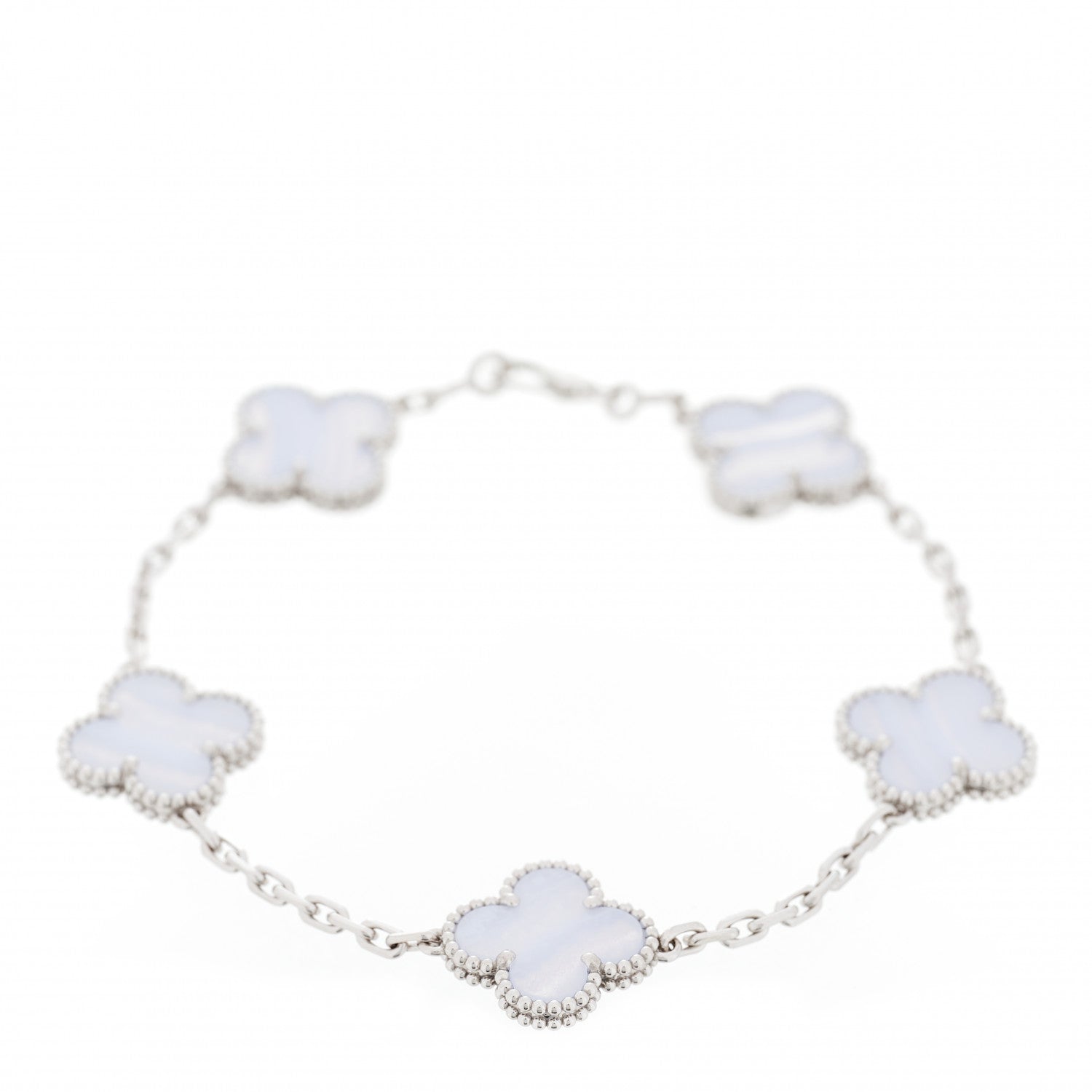 Van Cleef & Arpels 18K White Gold Chalcedony 5 Motifs Vintage Alhambra Bracelet 1 of 6