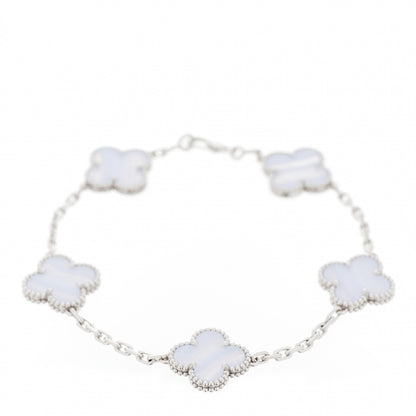 Van Cleef & Arpels 18K White Gold Chalcedony 5 Motifs Vintage Alhambra Bracelet 1 of 6