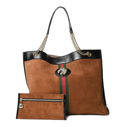 Gucci Suede Patent Large Rajah Chain Tote Nocciola Black 1 of 15