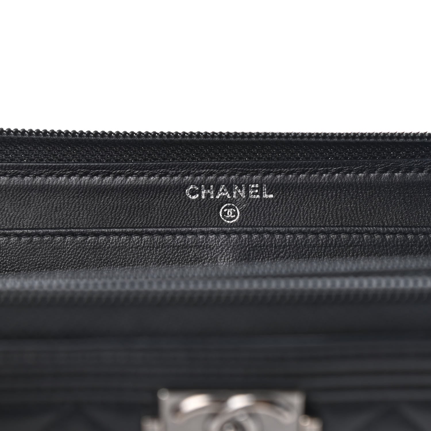 Chanel Lambskin Quilted Boy Zip Around Wallet Black 6 of 10