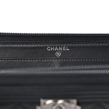 Chanel Lambskin Quilted Boy Zip Around Wallet Black 6 of 10