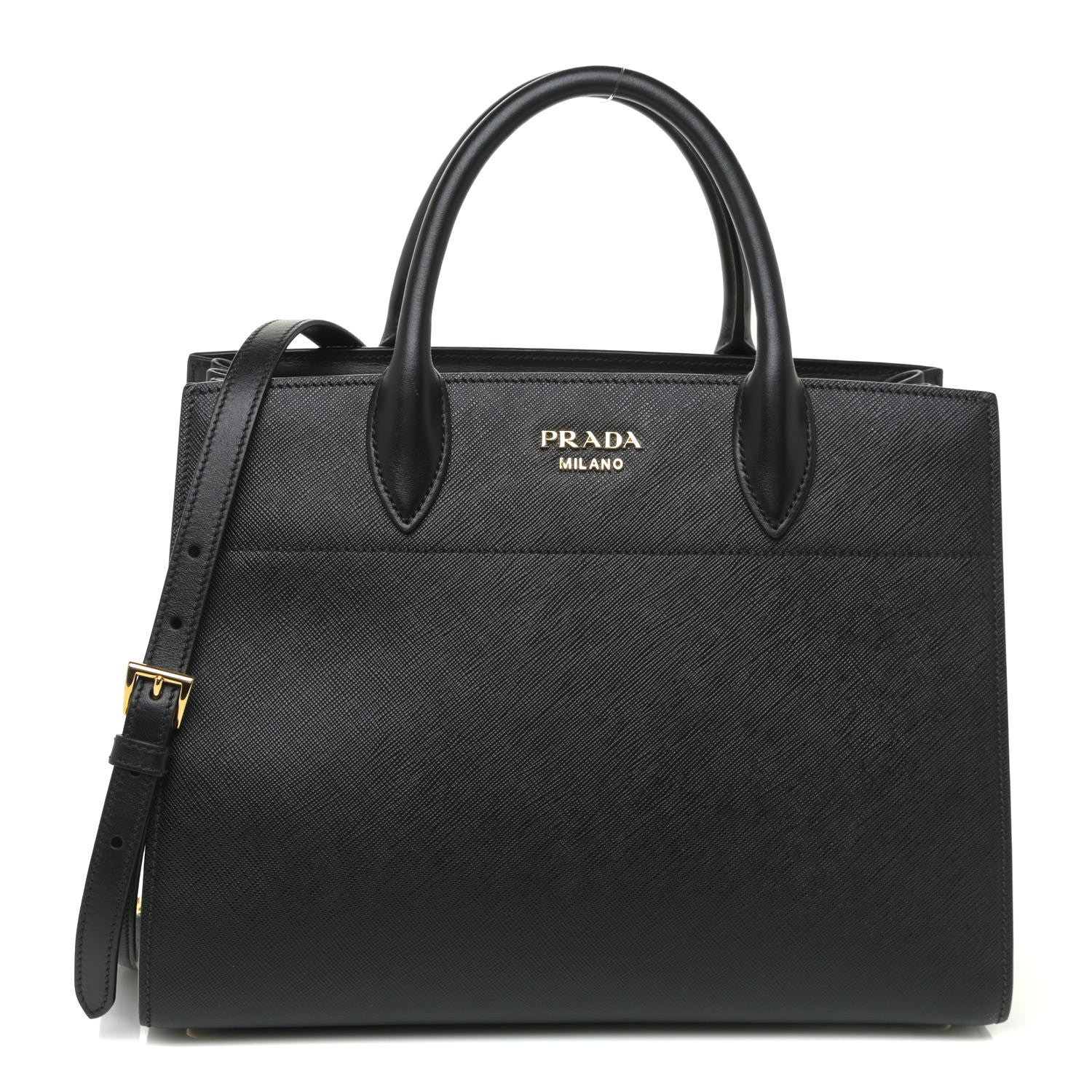 Prada Saffiano City Calfskin Medium Bibliothèque Top Handle Black White 1 of 14