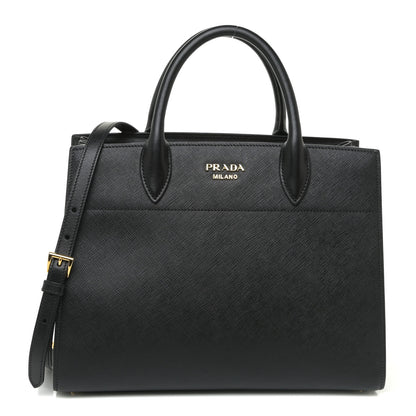 Prada Saffiano City Calfskin Medium Bibliothèque Top Handle Black White 1 of 14