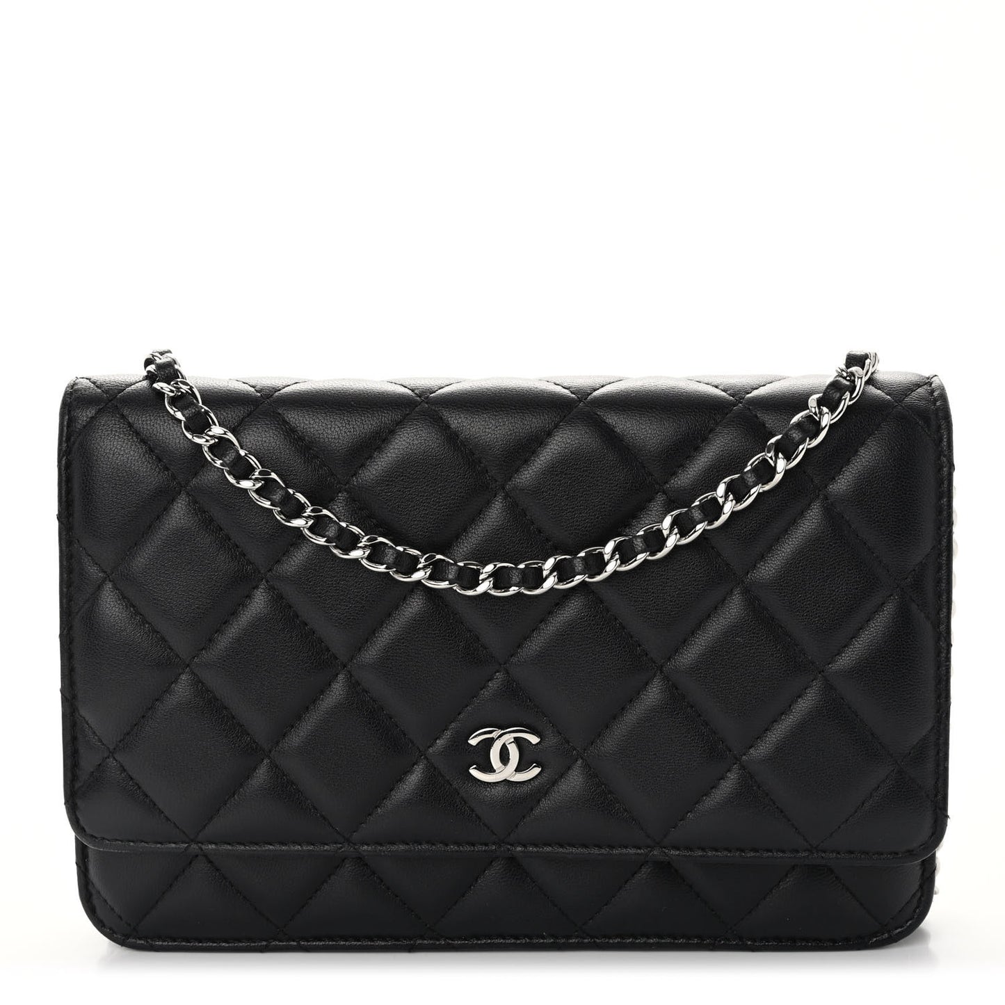 Lambskin Quilted Wallet On Chain WOC Black