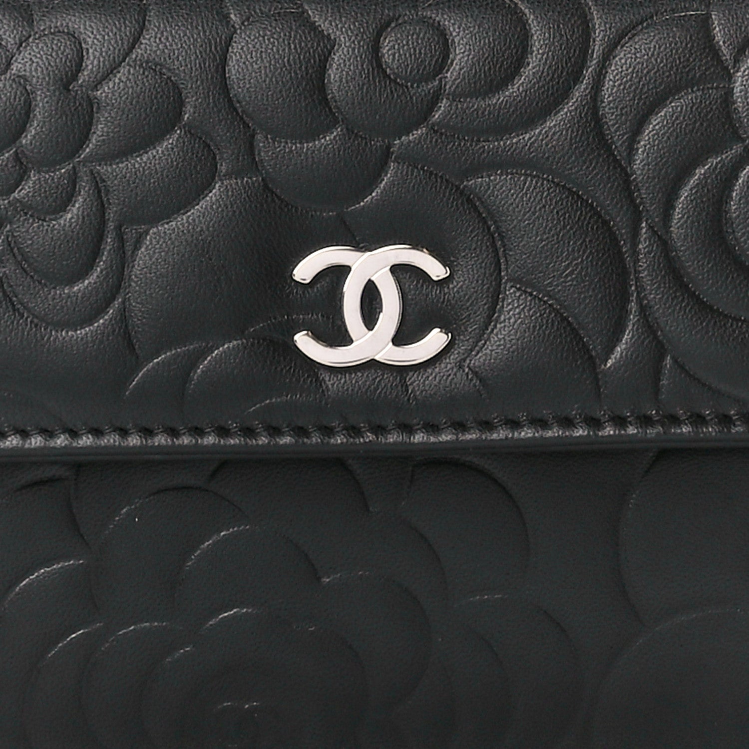Chanel Lambskin Camellia Embossed Large Flap Wallet Black 10 of 13