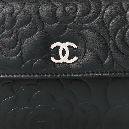Chanel Lambskin Camellia Embossed Large Flap Wallet Black 10 of 13