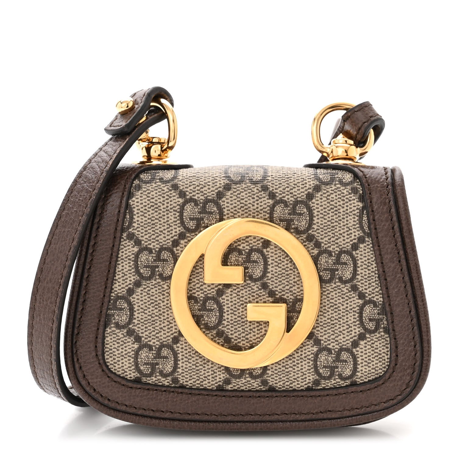 Gucci GG Supreme Monogram Textured Dollar Calfskin Blondie Card Case Wallet with Strap Beige Ebony New Acero 1 of 10