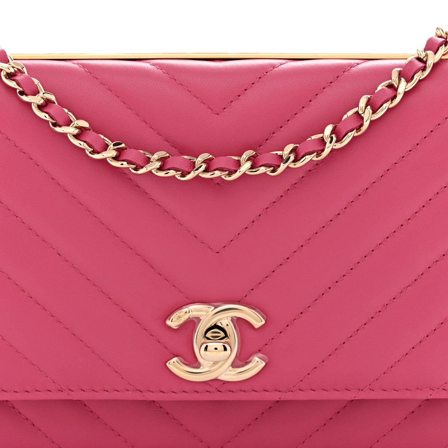 Chanel Lambskin Chevron Quilted Trendy CC Wallet On Chain WOC Pink 8 of 11