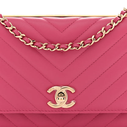 Chanel Lambskin Chevron Quilted Trendy CC Wallet On Chain WOC Pink 8 of 11
