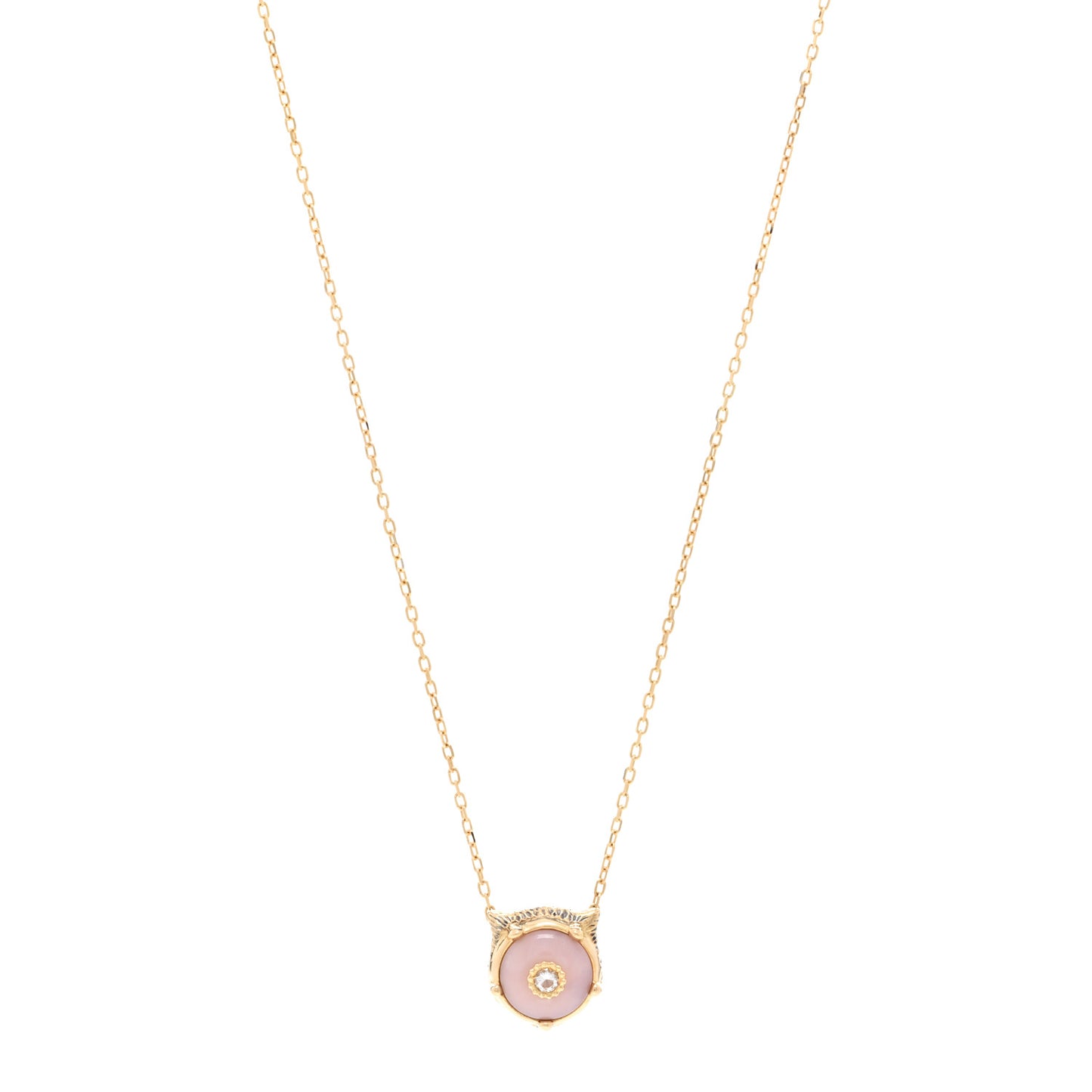 18K Yellow Gold Diamond Pink Opal Le Marche Des Merveilles Feline Pendant Necklace