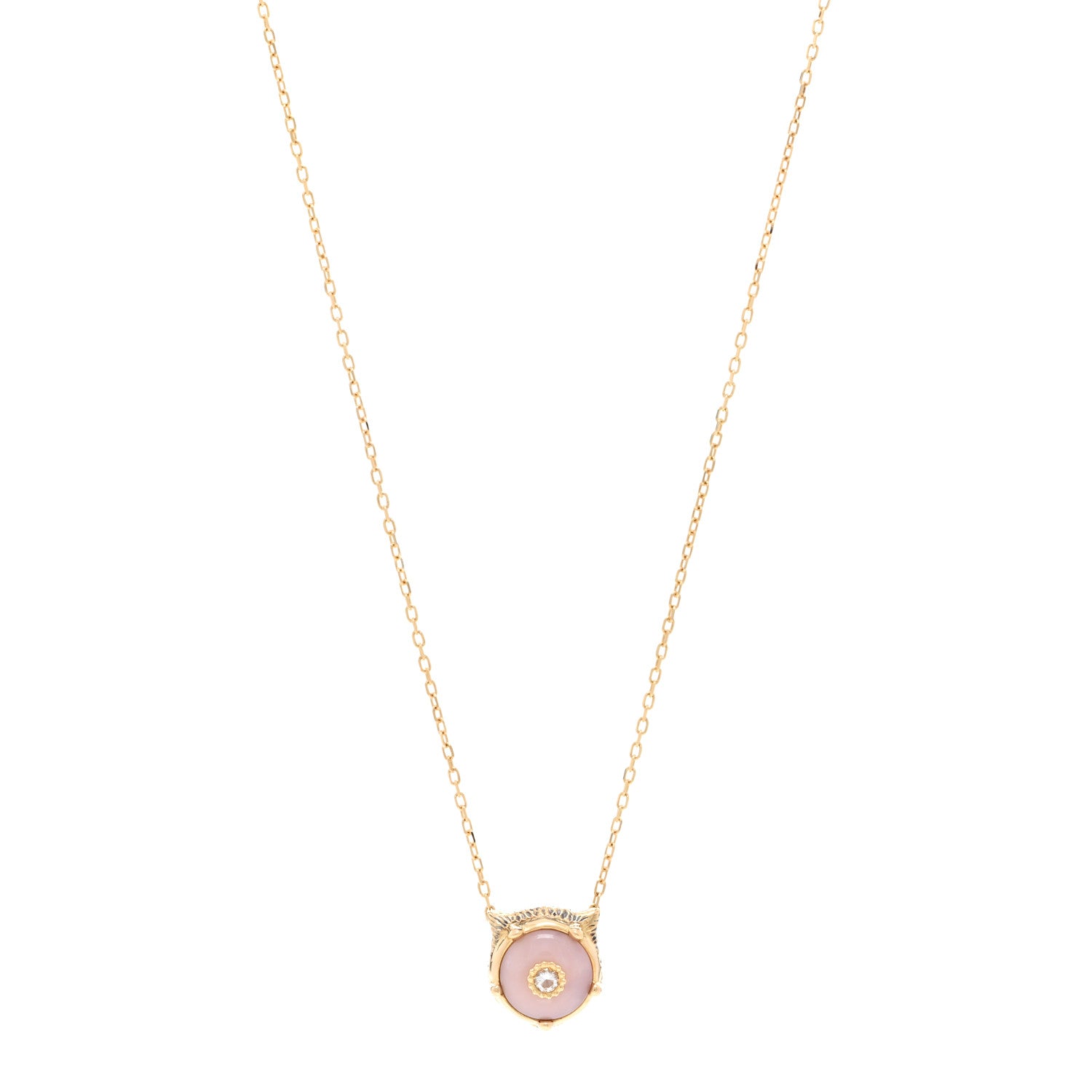 Gucci 18K Yellow Gold Diamond Pink Opal Le Marche Des Merveilles Feline Pendant Necklace 1 of 6