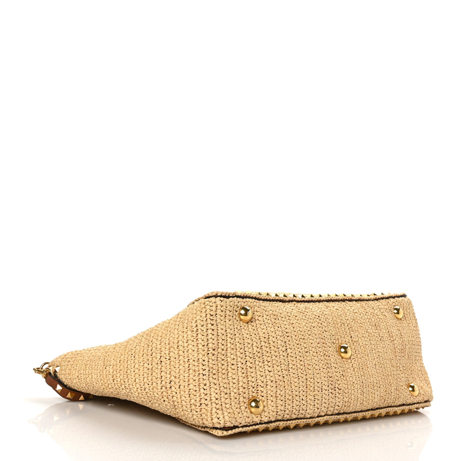 Valentino Garavani Raffia Calfskin Rockstud Tote Naturale Saddle Brown 4 of 6