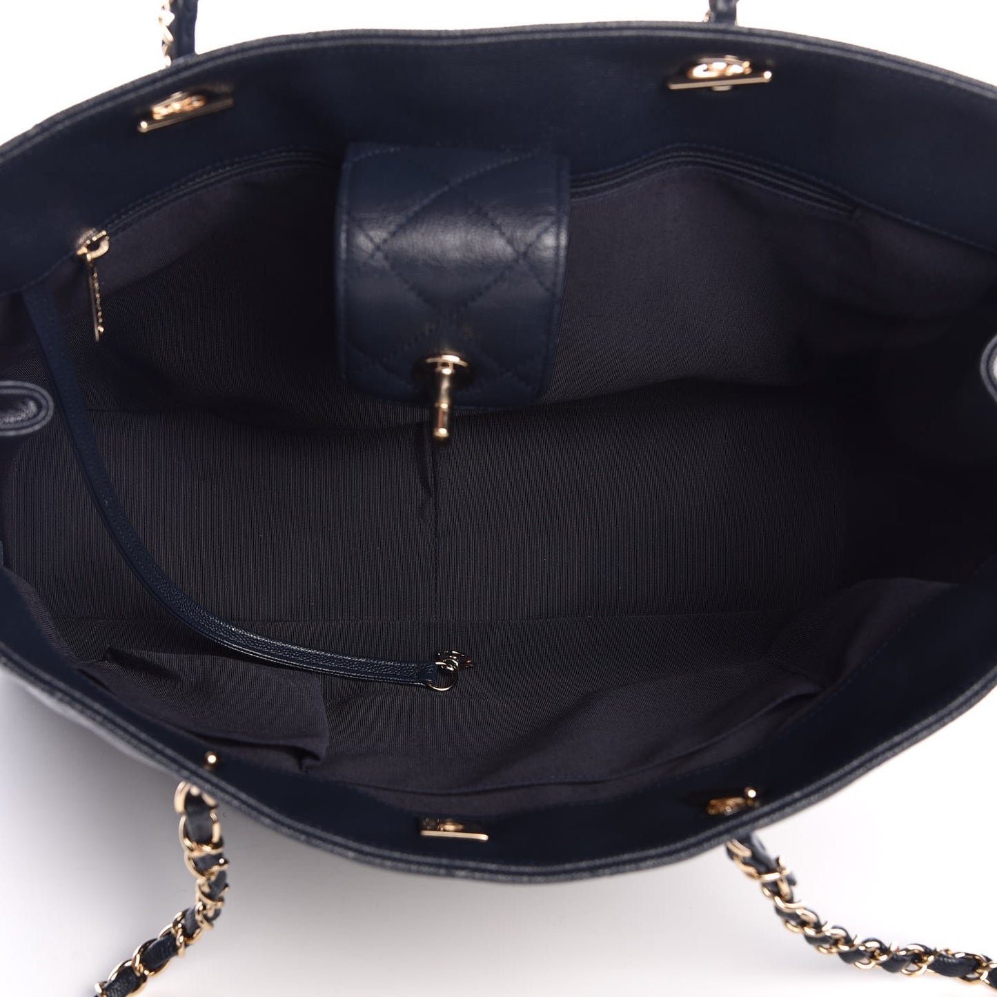 Metallic Caviar Quilted Large Classic Shopping Tote Navy