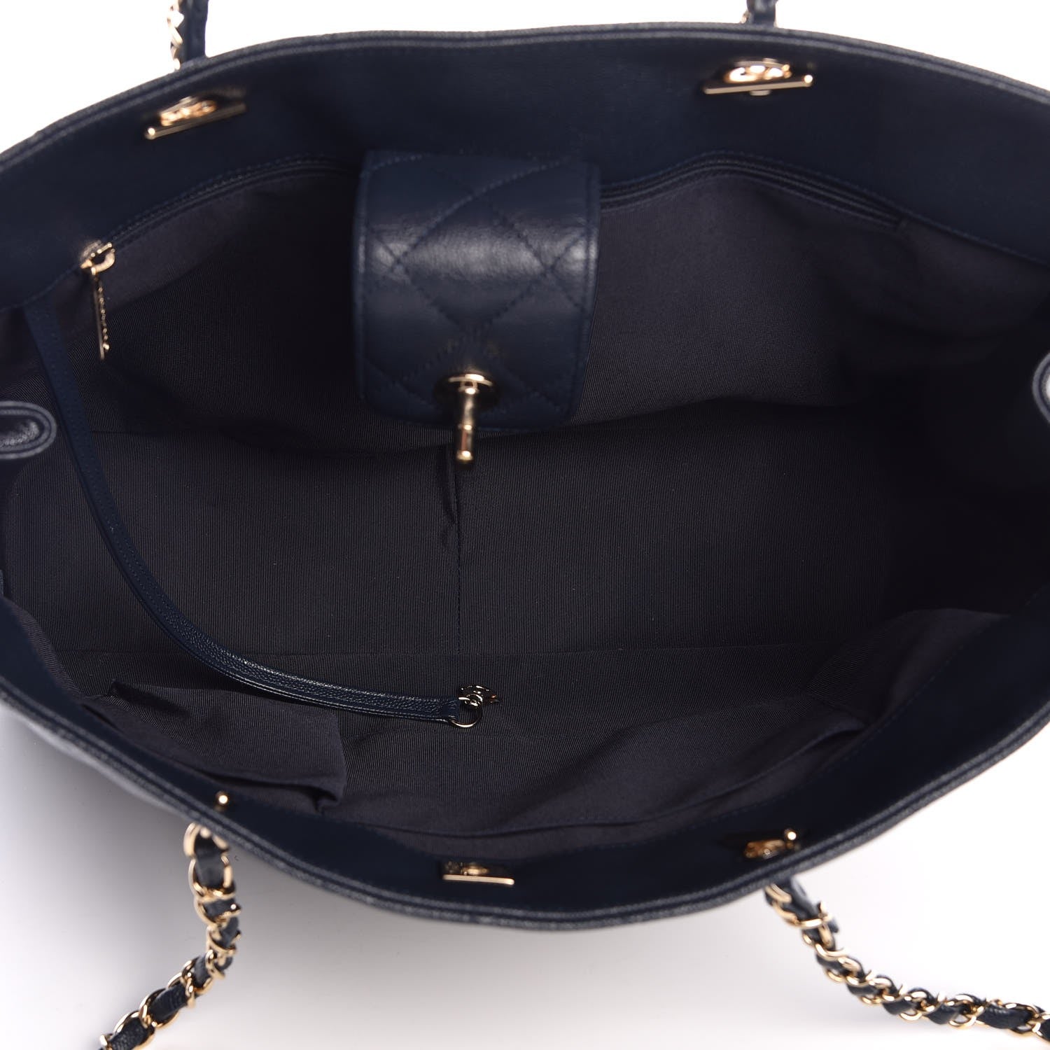 Chanel Metallic Caviar Quilted Large Classic Shopping Tote Navy 5 of 8