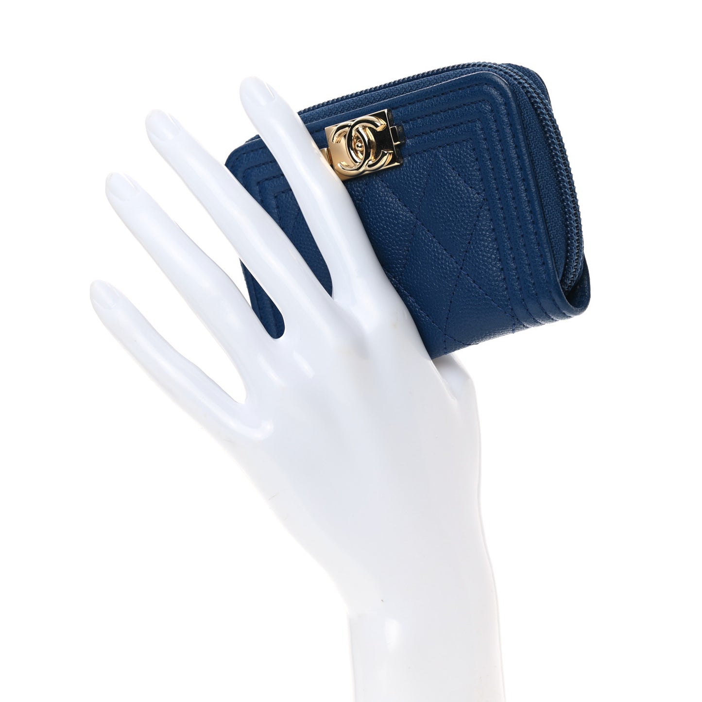 Caviar Quilted Boy Zip Around Coin Purse Wallet Dark Blue