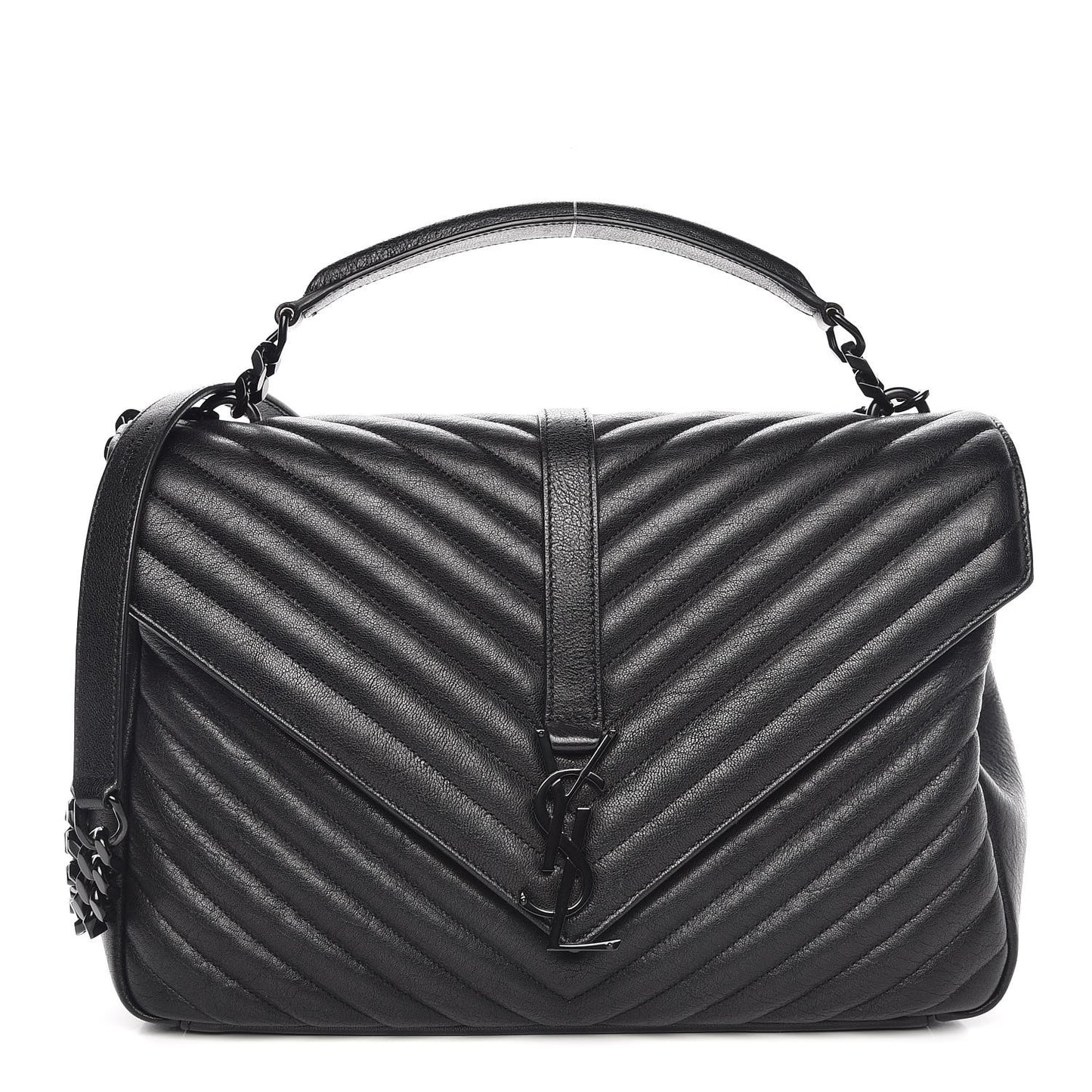 Sheepskin Matelasse Chevron Monogram Large College Satchel Black
