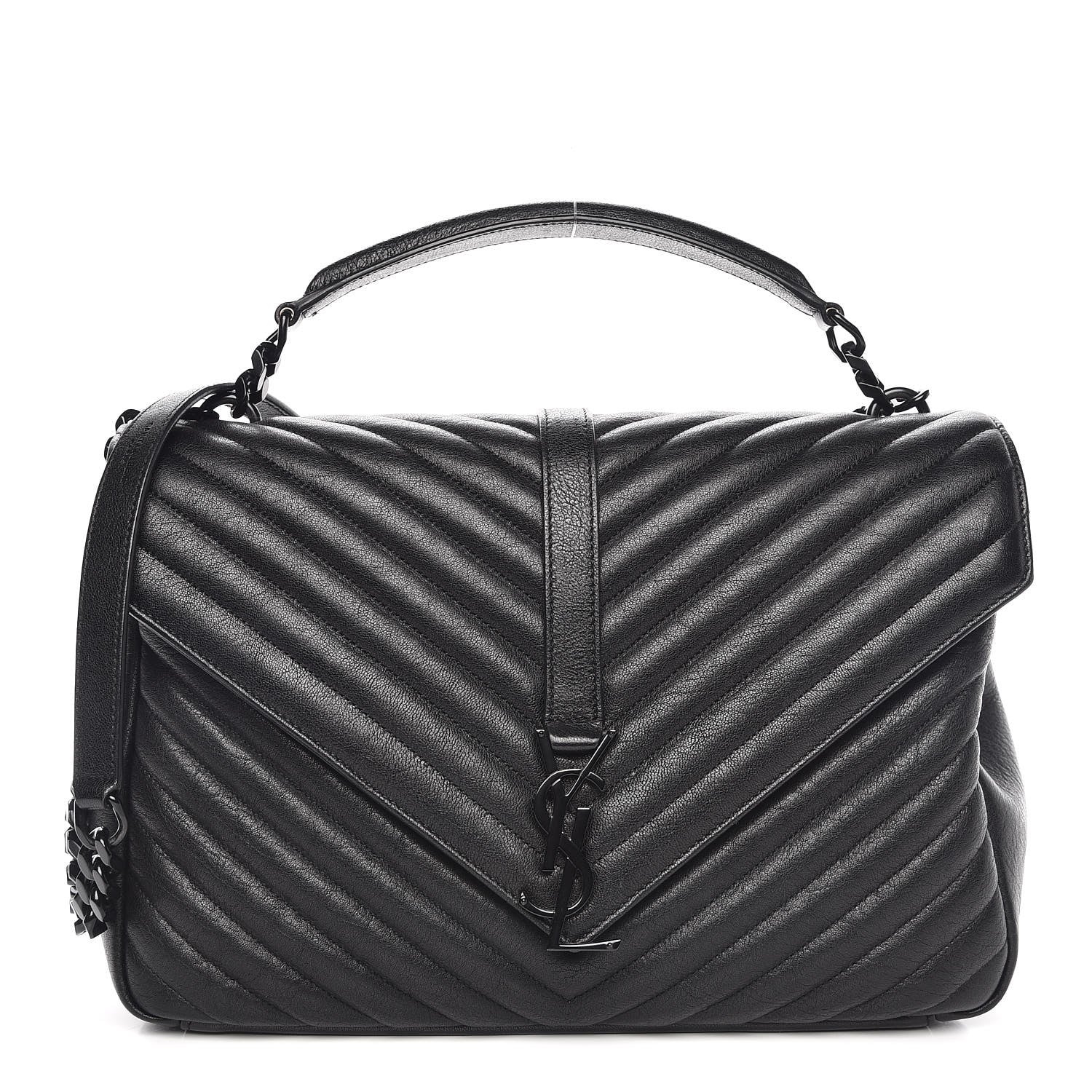 Saint Laurent Sheepskin Matelasse Chevron Monogram Large College Satchel Black 1 of 10