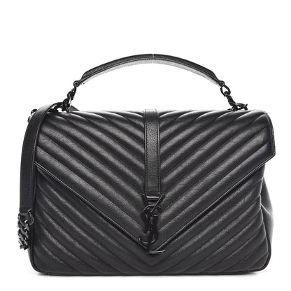 Saint Laurent Sheepskin Matelasse Chevron Monogram Large College Satchel Black 1 of 10