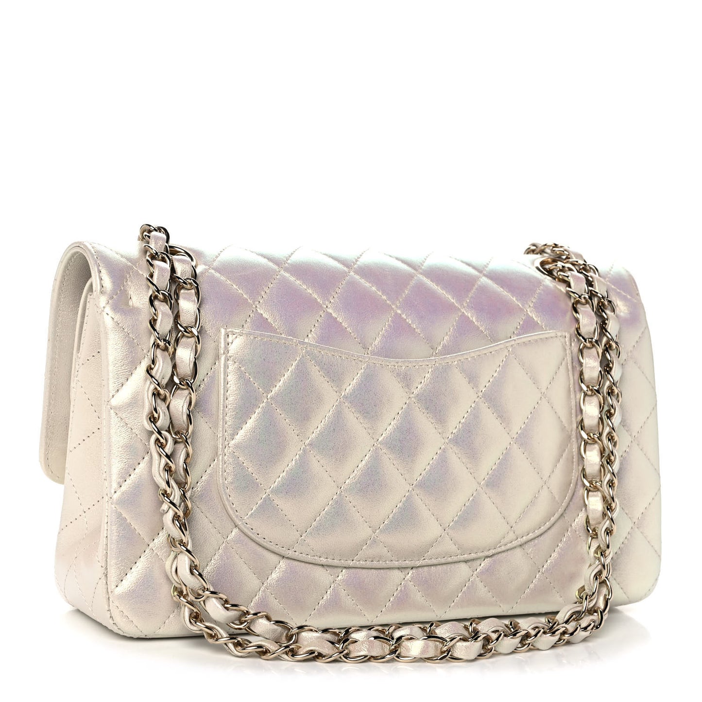 Iridescent Lambskin Quilted Medium Double Flap Ivory