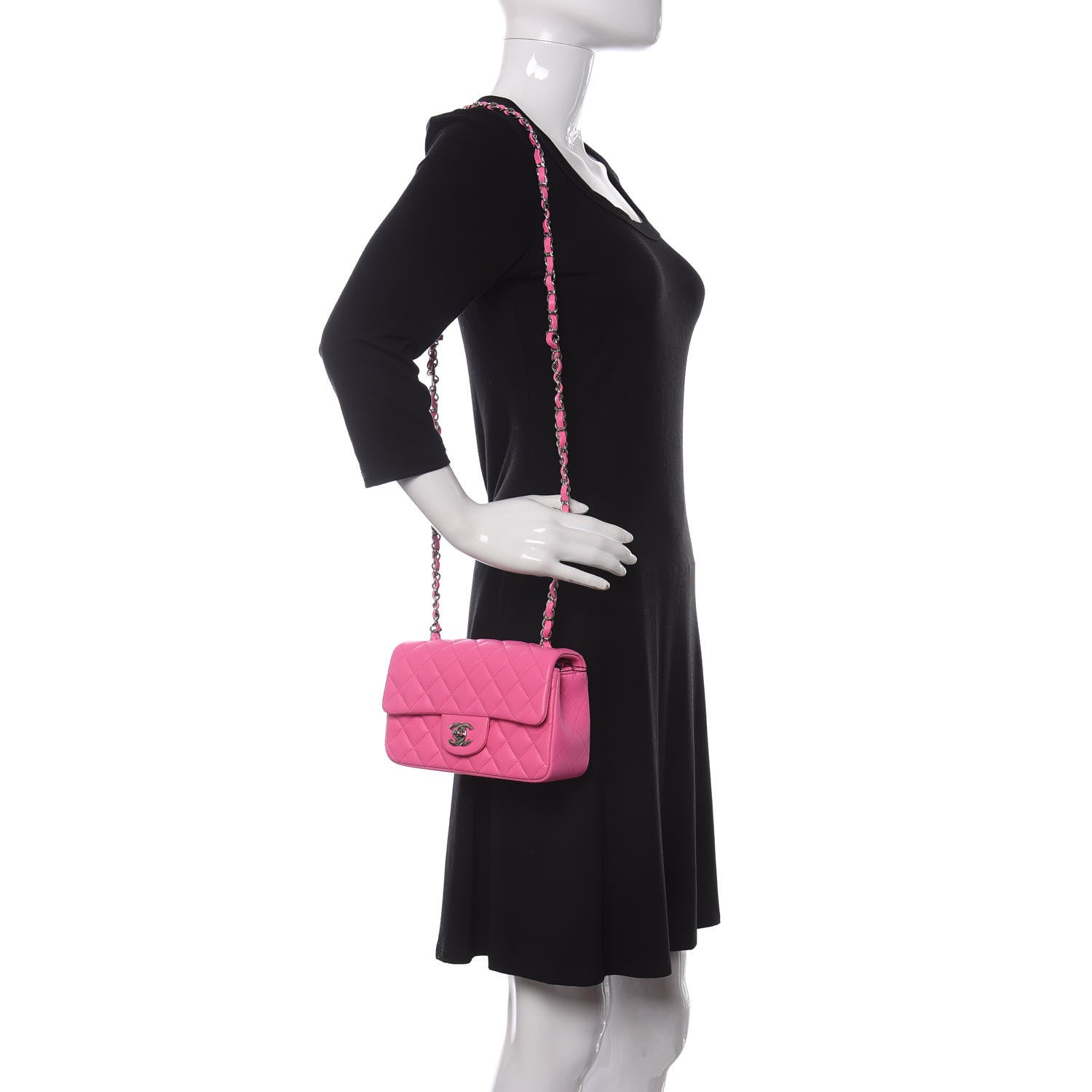 Chanel Lambskin Quilted Mini Rectangular Flap Neon Pink 2 of 12
