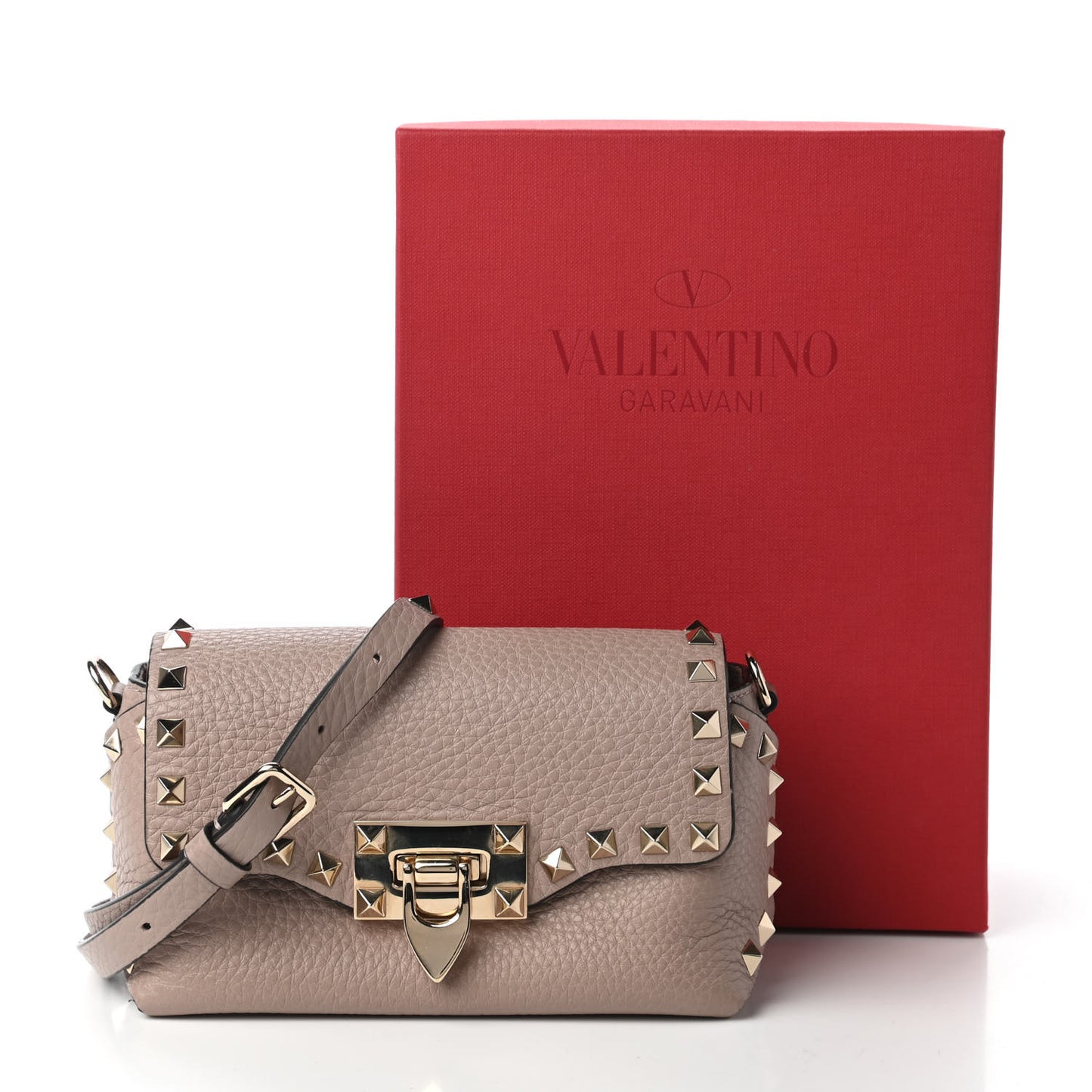Pebbled Calfskin Mini Rockstud Crossbody Bag Poudre