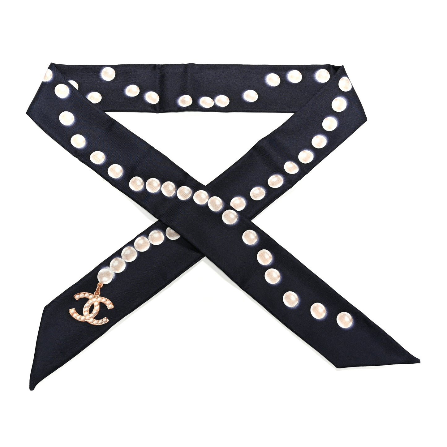 Silk Pearl CC Slim Bandeau Scarf Navy