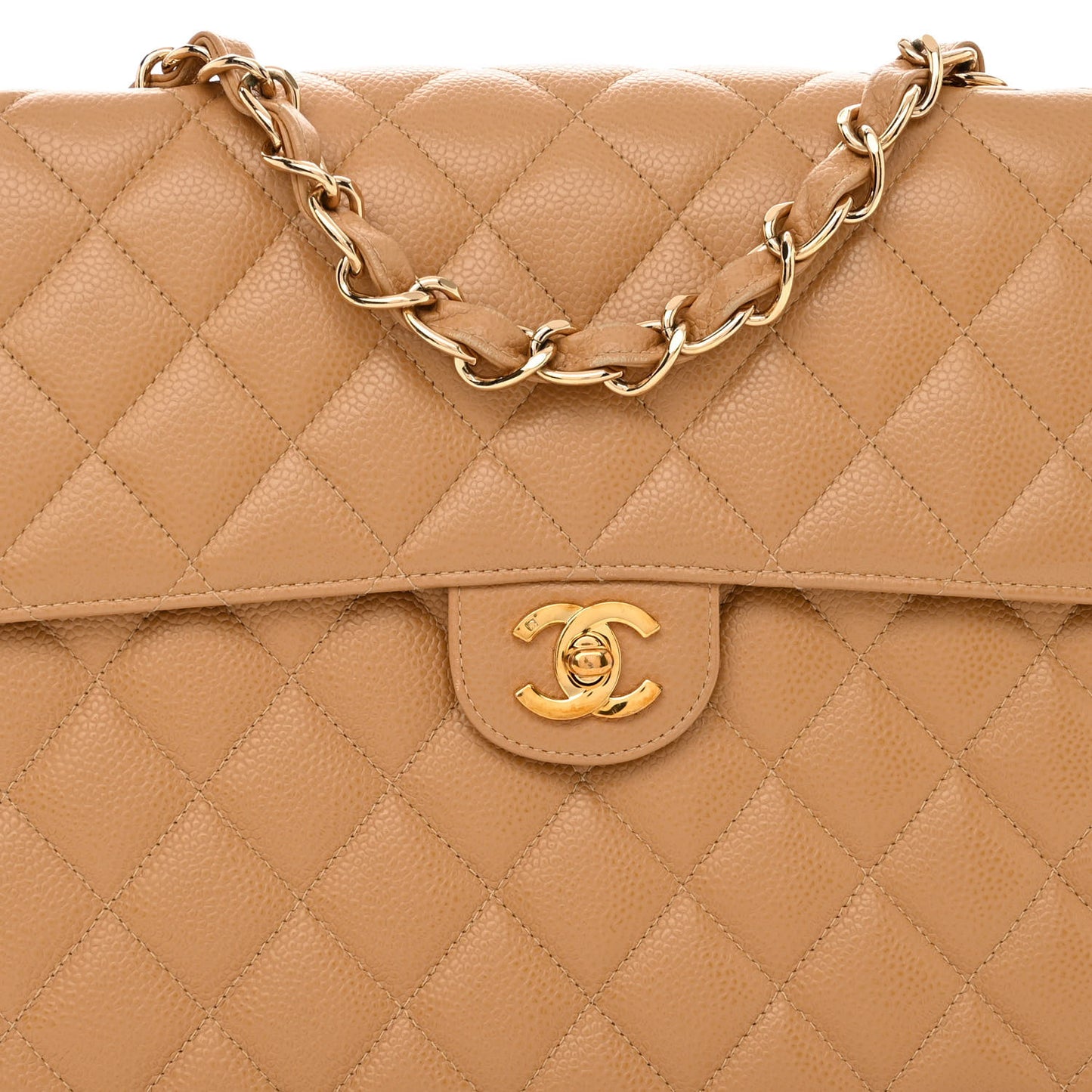 Caviar Quilted XL Jumbo Single Flap Beige