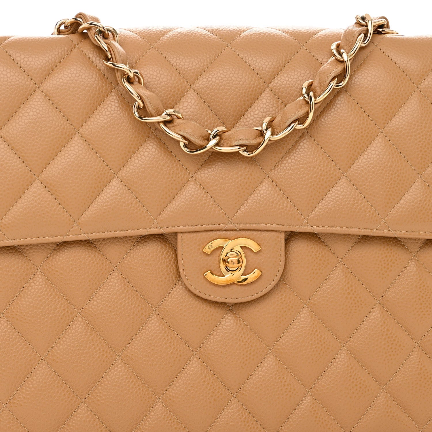 Chanel Caviar Quilted XL Jumbo Single Flap Beige 8 of 10