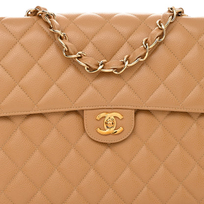 Chanel Caviar Quilted XL Jumbo Single Flap Beige 8 of 10