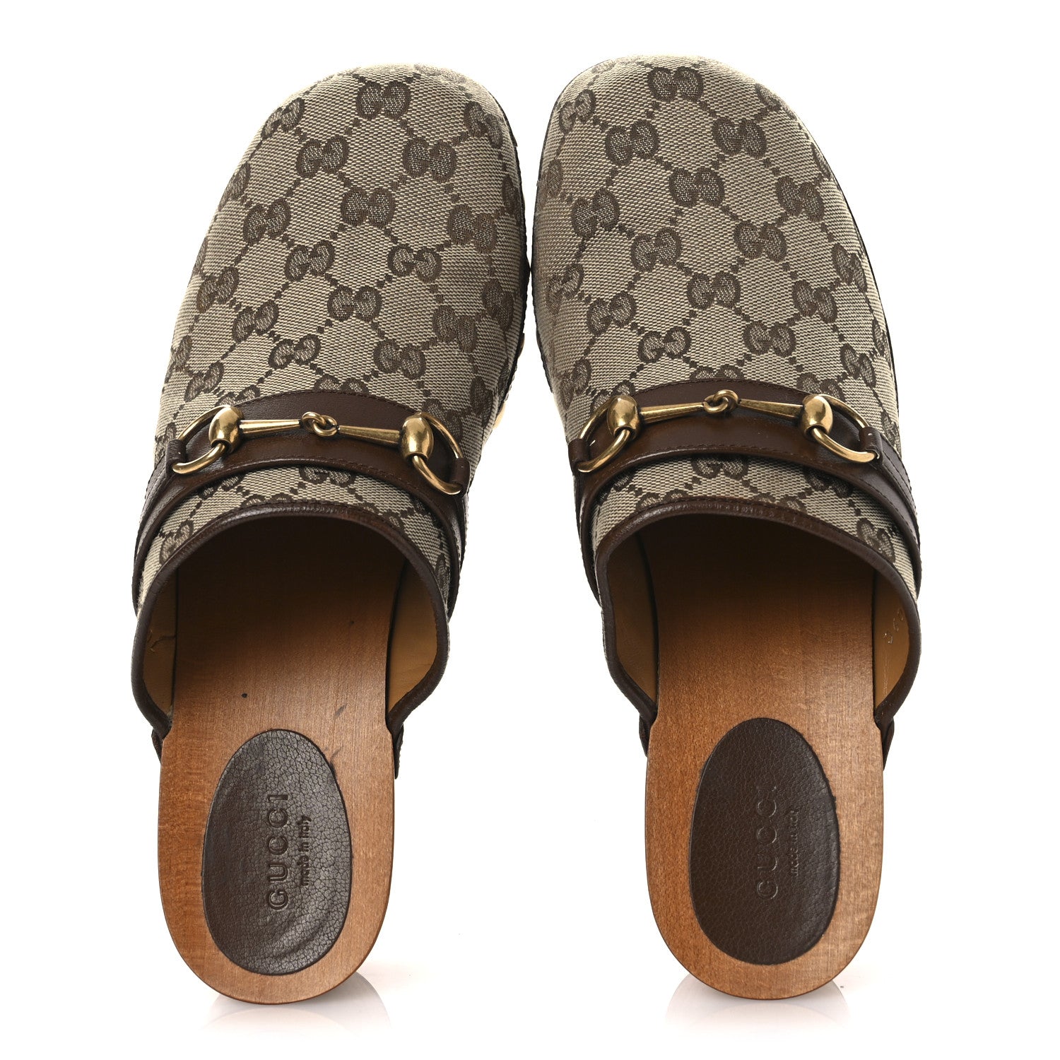 Gucci Monogram Goatskin Horsebit Clog Mules 40 Beige Ebony Brown Sugar 2 of 14