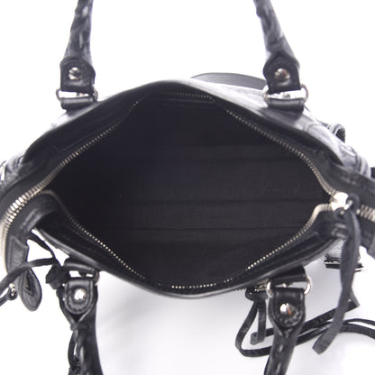 Balenciaga Agneau Classic Silver Hardware Mini City Logo Strap Black White 4 of 9