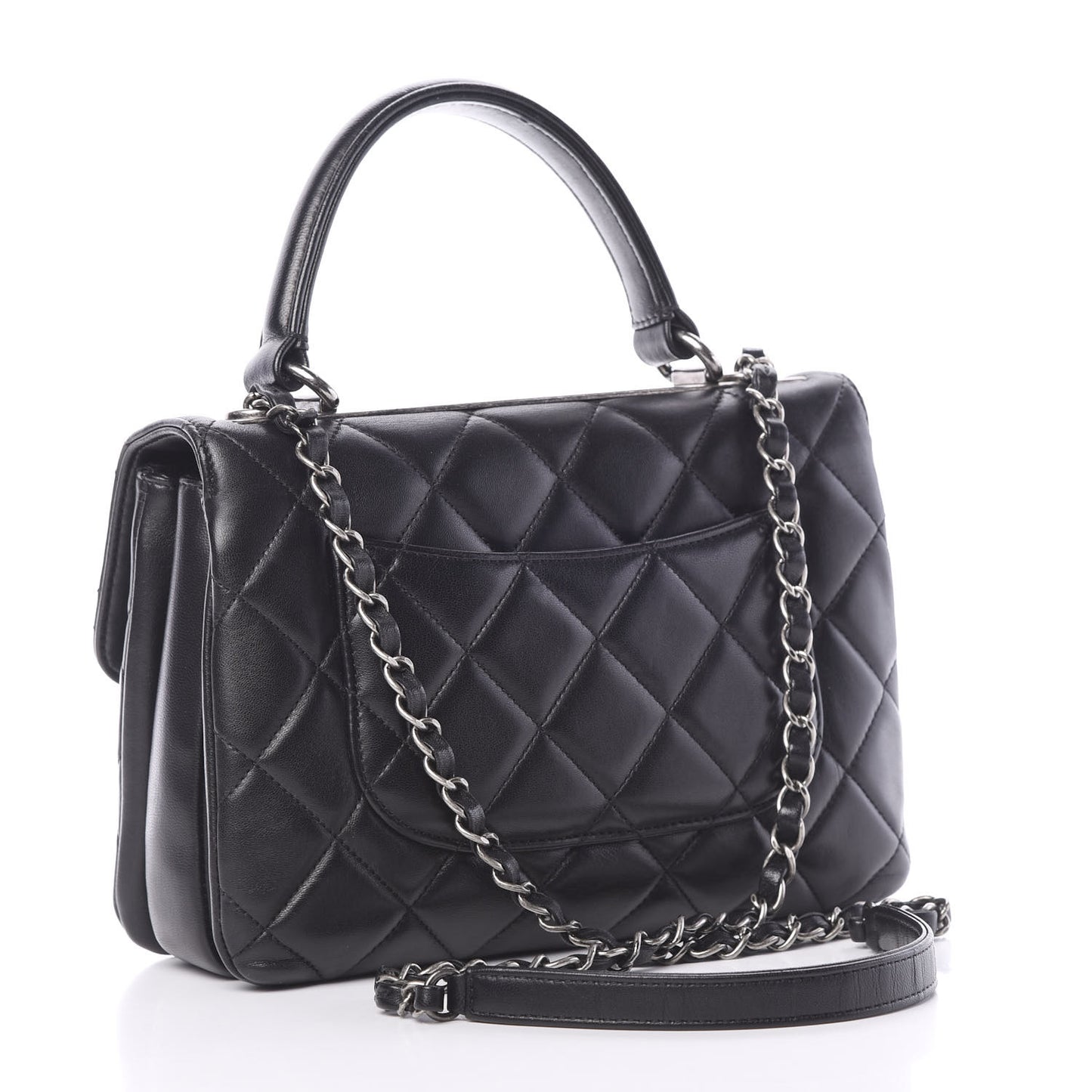 Lambskin Quilted Small Trendy CC Dual Handle Flap Bag Black