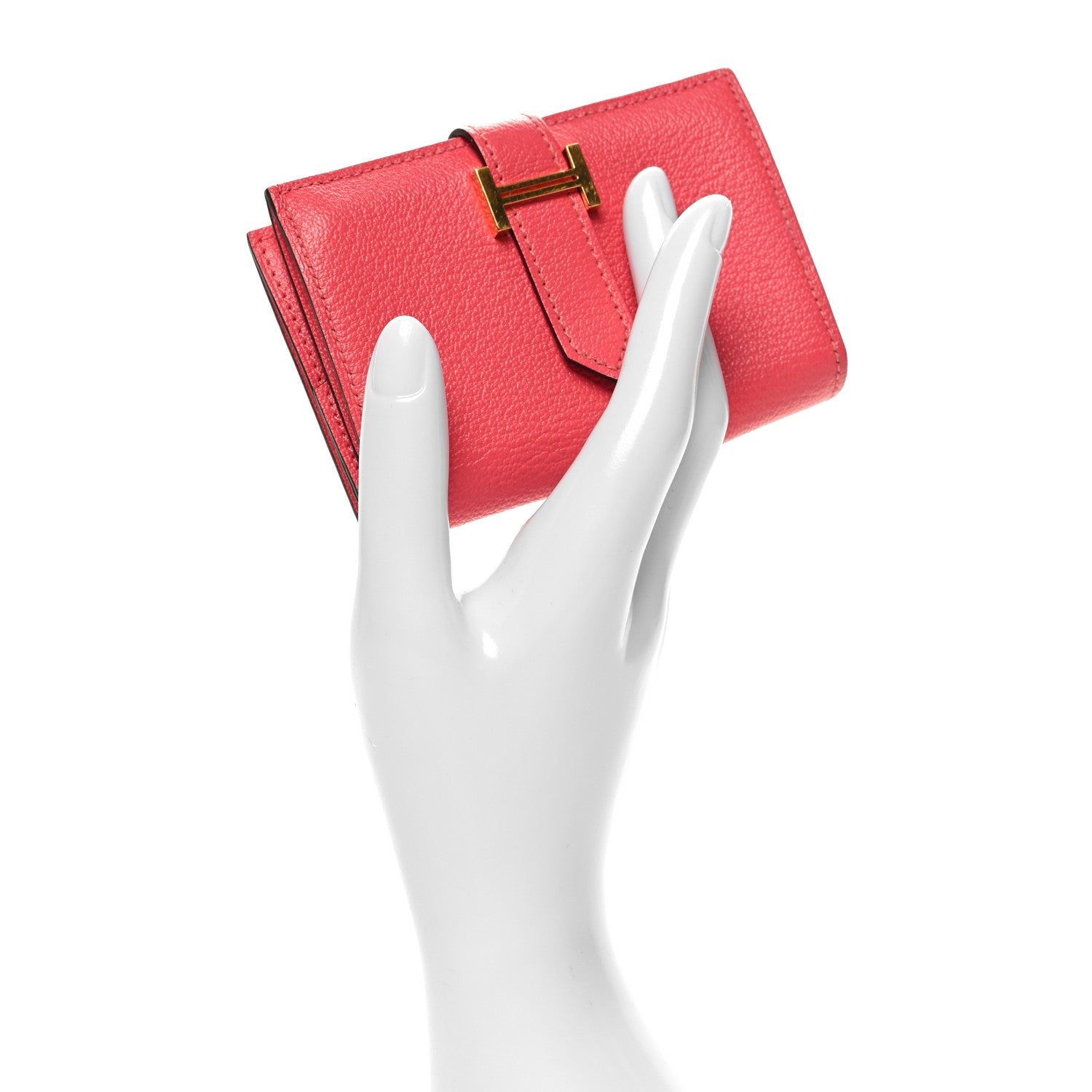 Hermes Chevre Mysore Mini Bearn Wallet Rose Lipstick 2 of 11