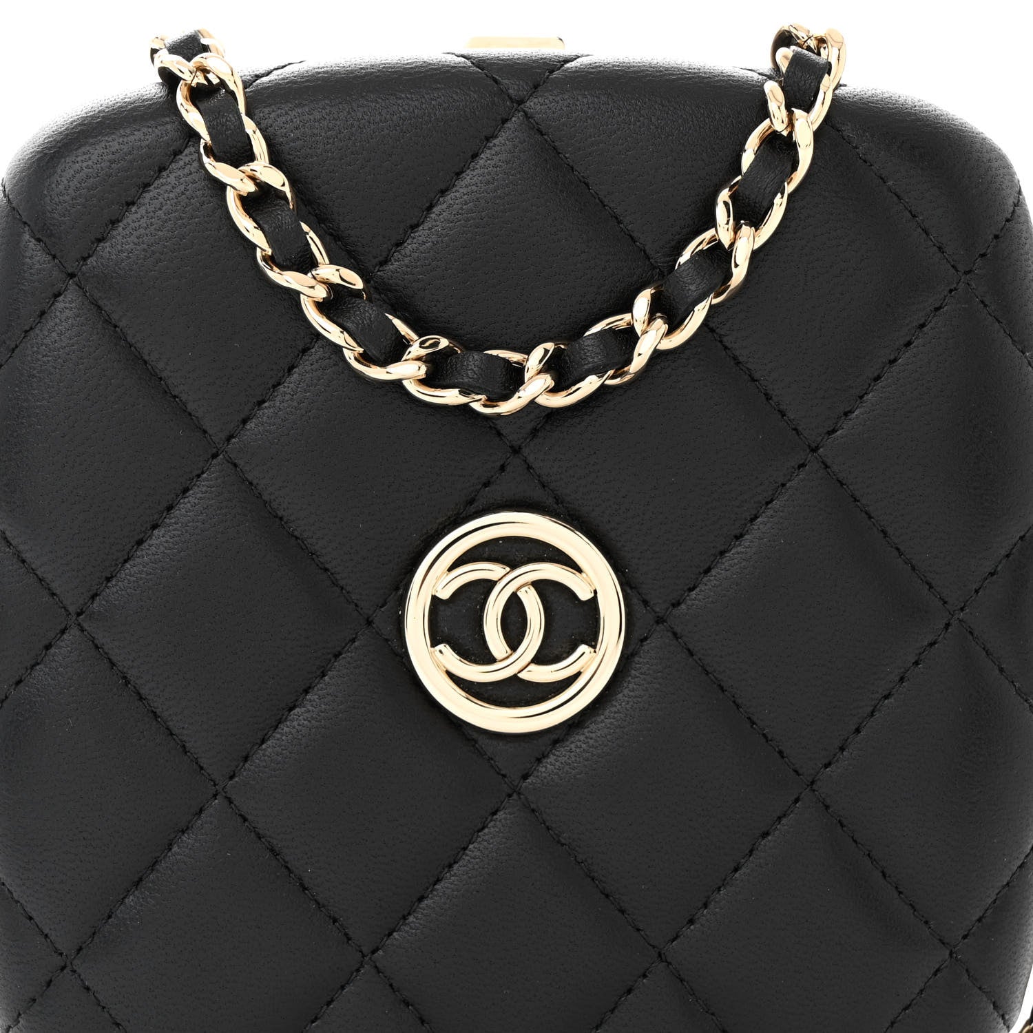Chanel Lambskin Quilted Compact Vanity Case Purse With Chain Black 9 of 11