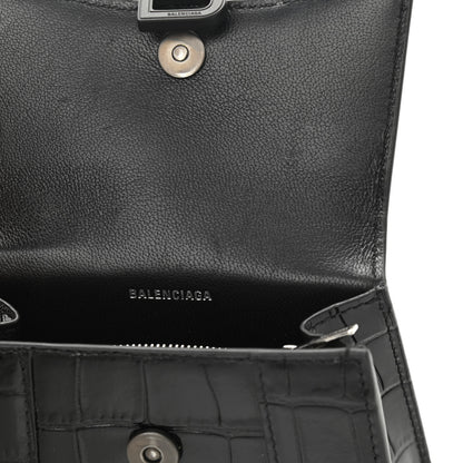 Balenciaga Shiny Calfskin Monochrome Crocodile Embossed Hourglass Chain Cardholder Black 12 of 13