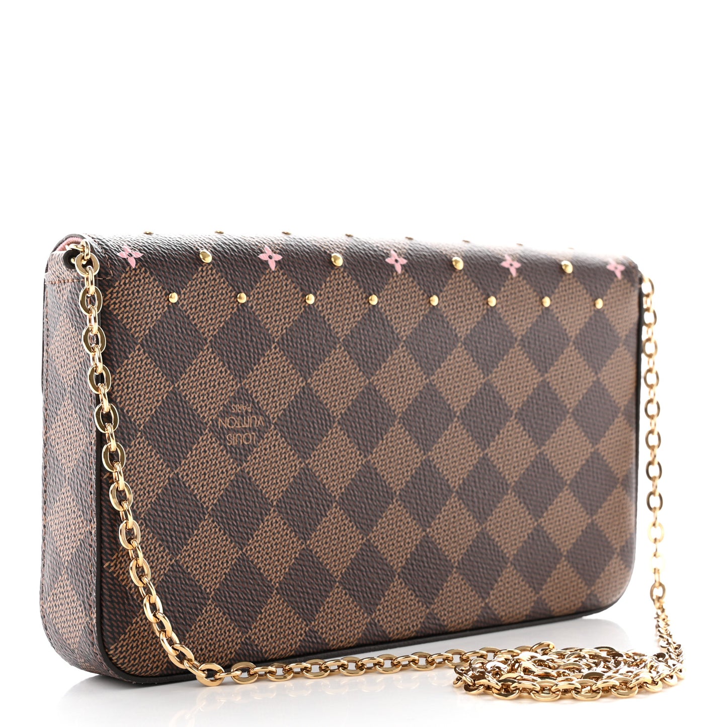 Damier Ebene Studded Pochette Felicie Chain Wallet