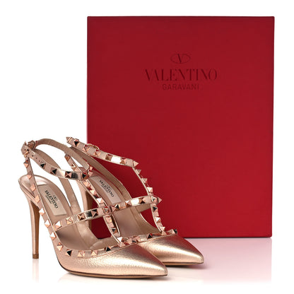 Valentino Garavani Metallic Pebbled Calfskin Rockstud Ankle Strap 100mm Pumps 36.5 Rame 14 of 14