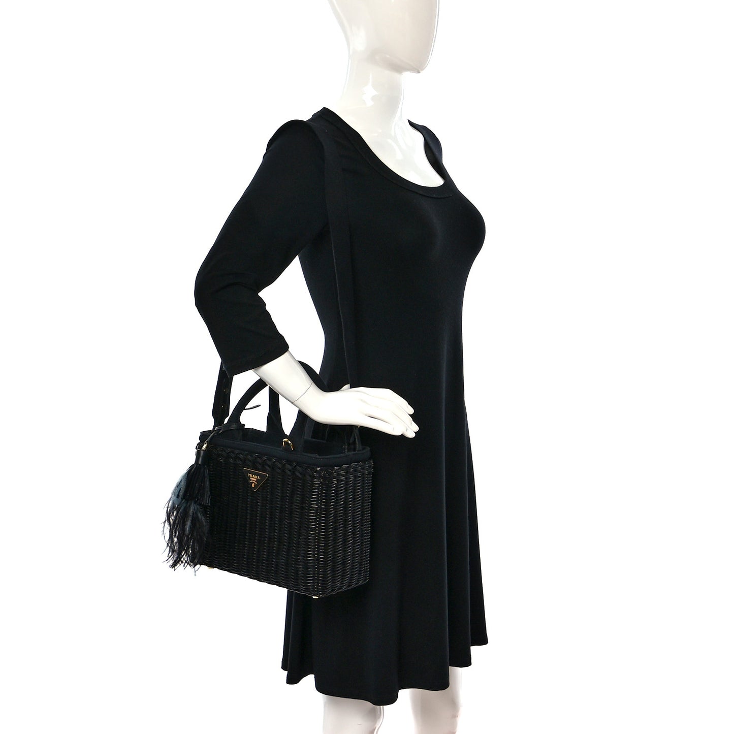 Wicker Canvas Shoulder Bag Black