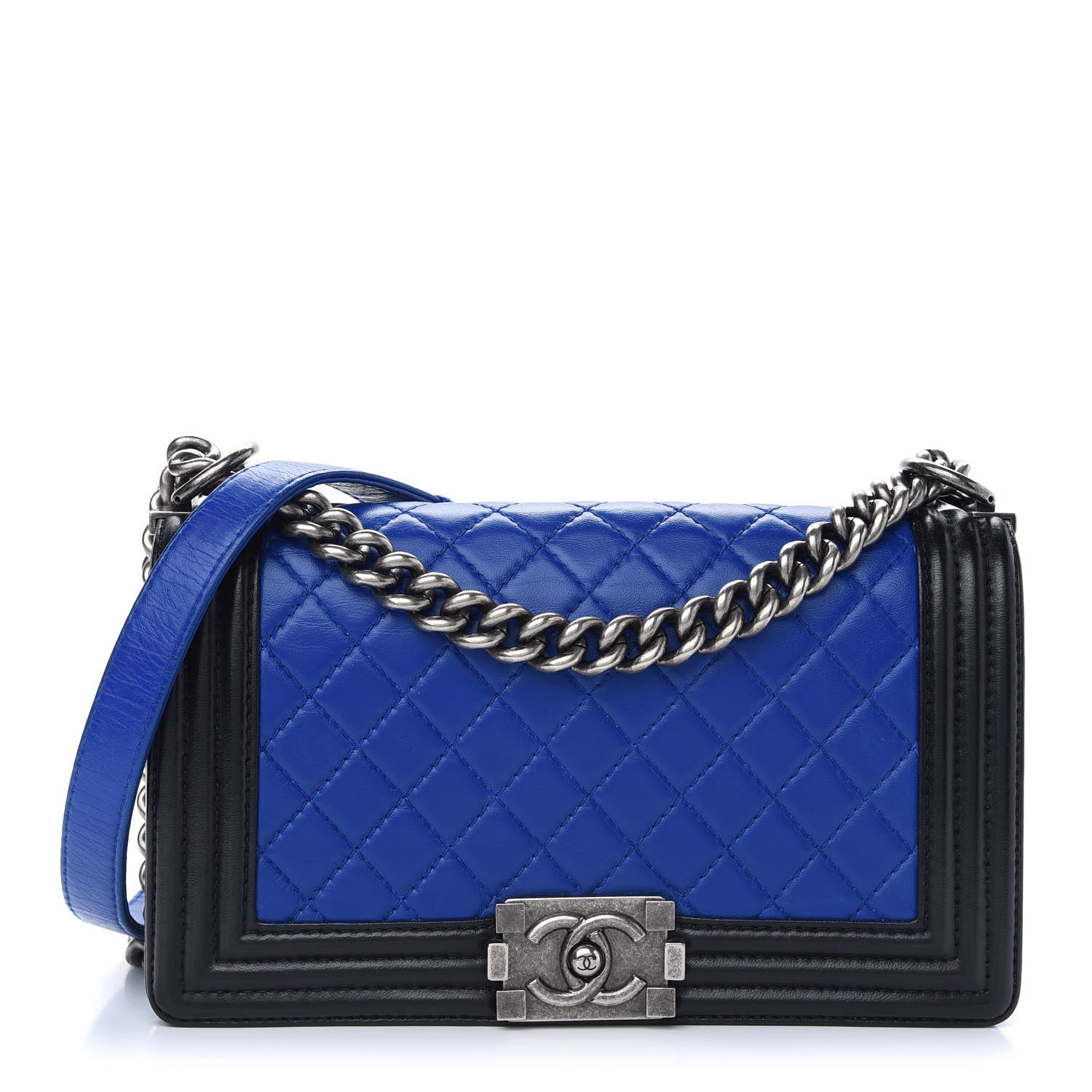 Chanel Lambskin Quilted Medium Boy Flap Black Blue 1 of 7
