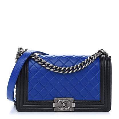 Chanel Lambskin Quilted Medium Boy Flap Black Blue 1 of 7