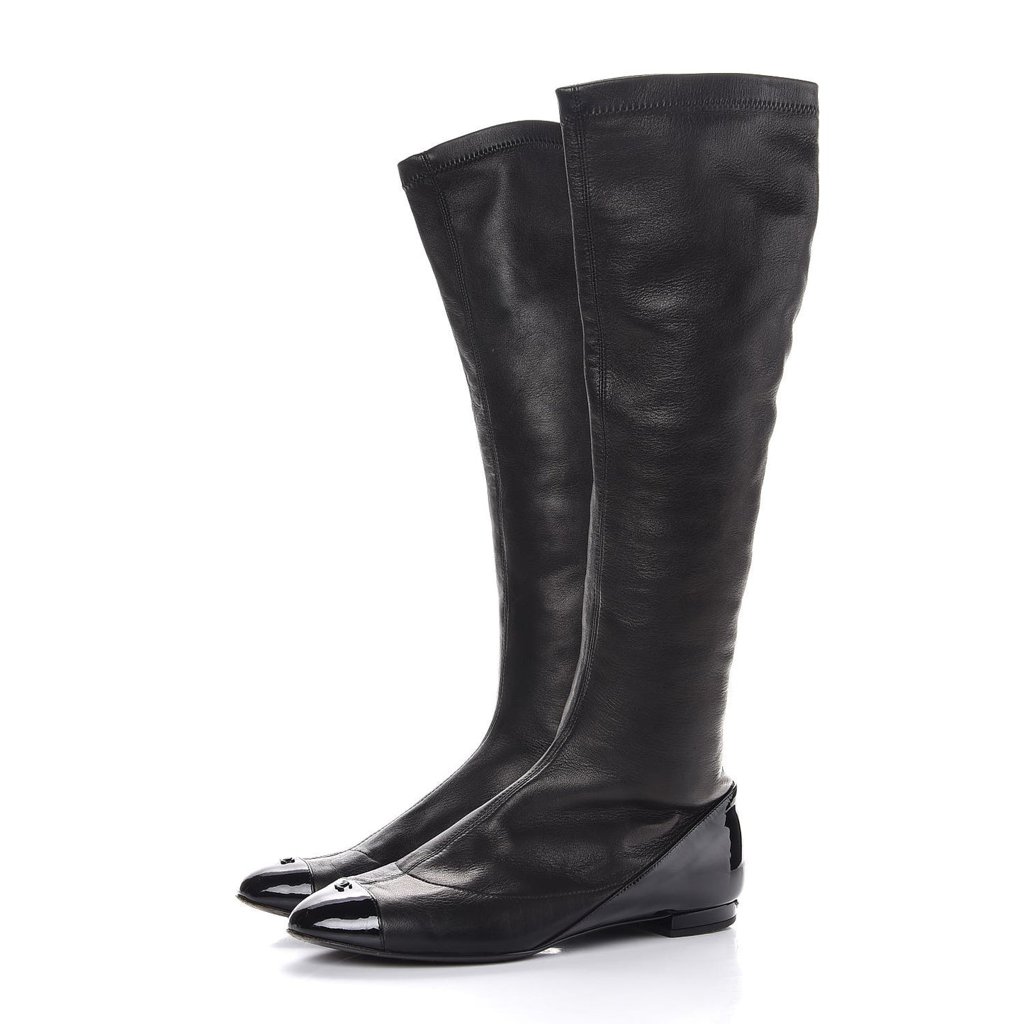 Lambskin Cap Toe Ballerina High Boots 39.5 Black
