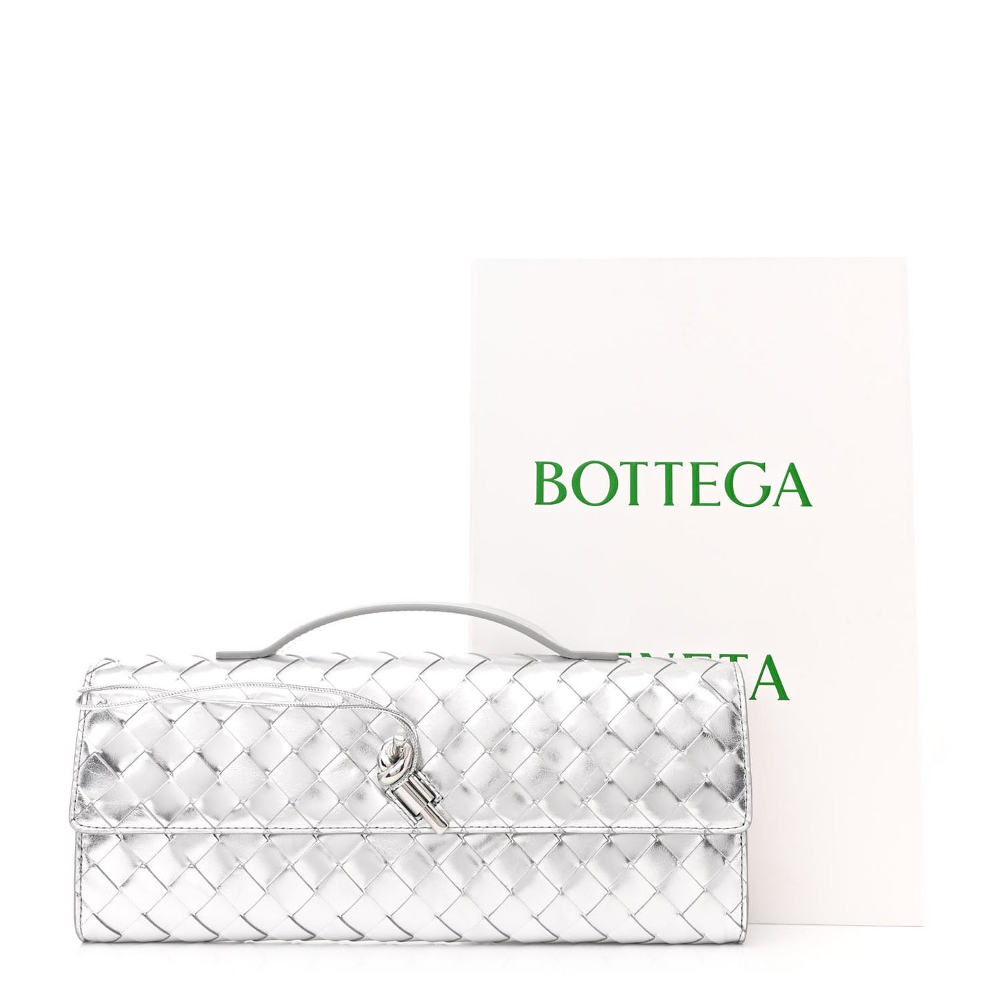 Metallic Nappa Intrecciato Long Andiamo Top Handle Silver