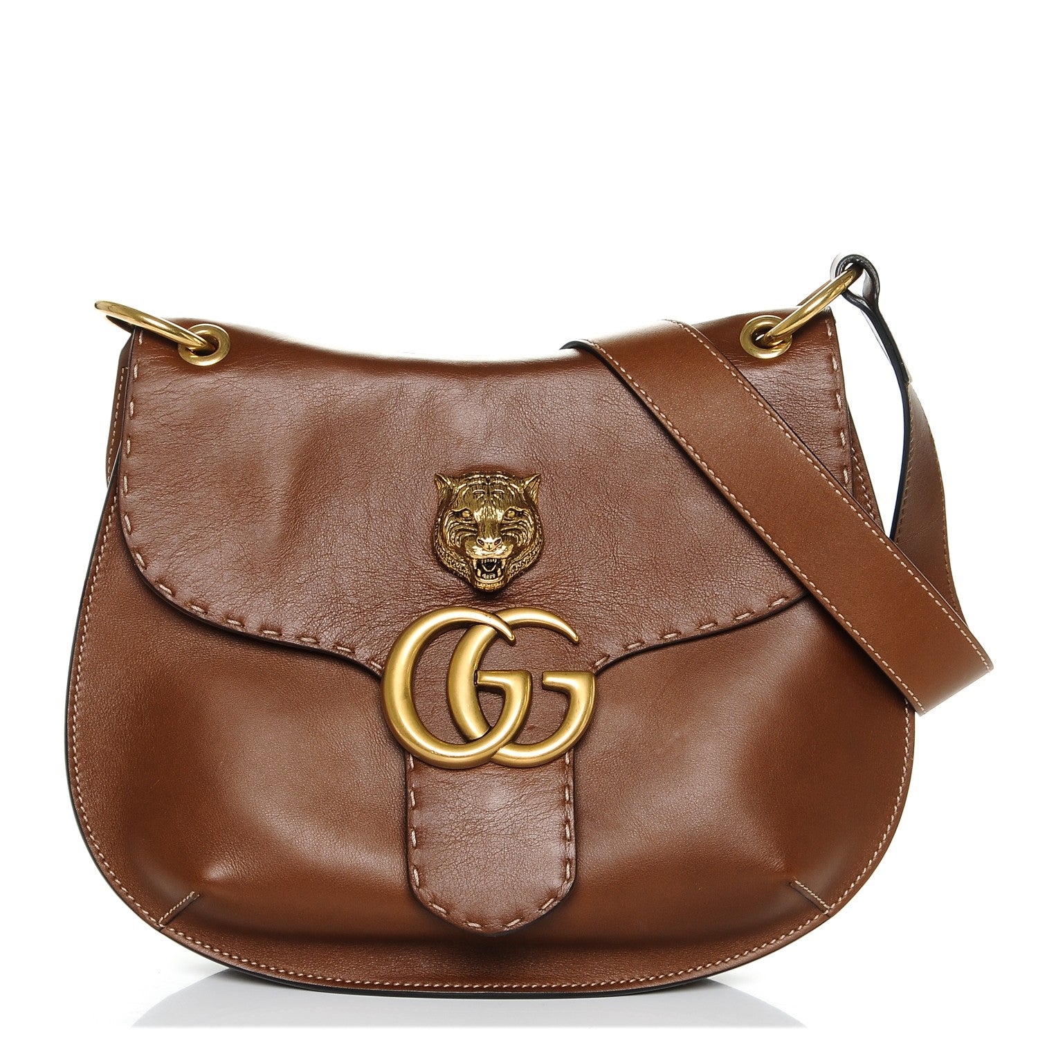 Gucci Calfskin Feline GG Marmont Flap Shoulder Bag Cuir 1 of 6