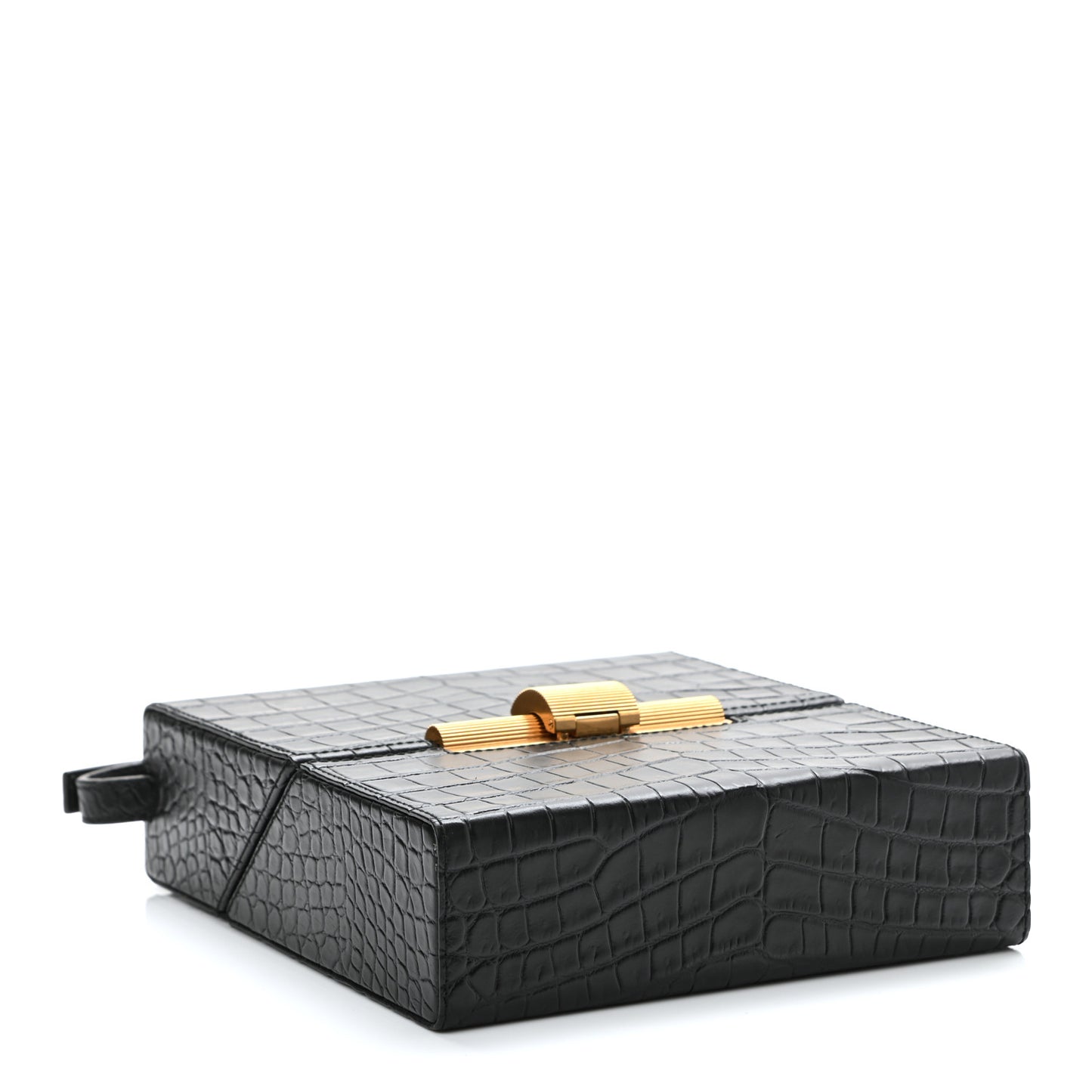 Calfskin Crocodile Embossed Daisey Box Clutch Black