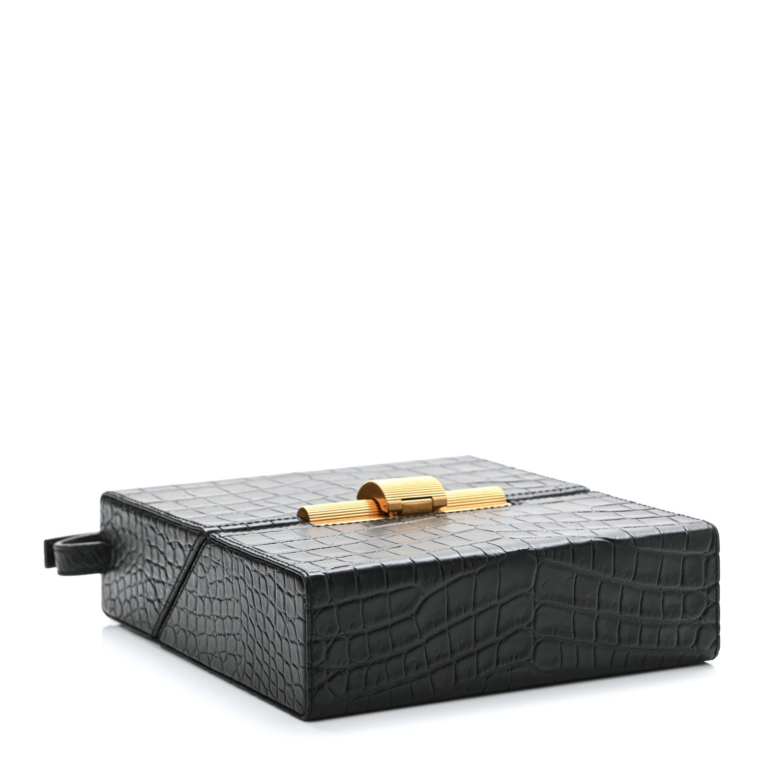 Bottega Veneta Calfskin Crocodile Embossed Daisey Box Clutch Black 4 of 10