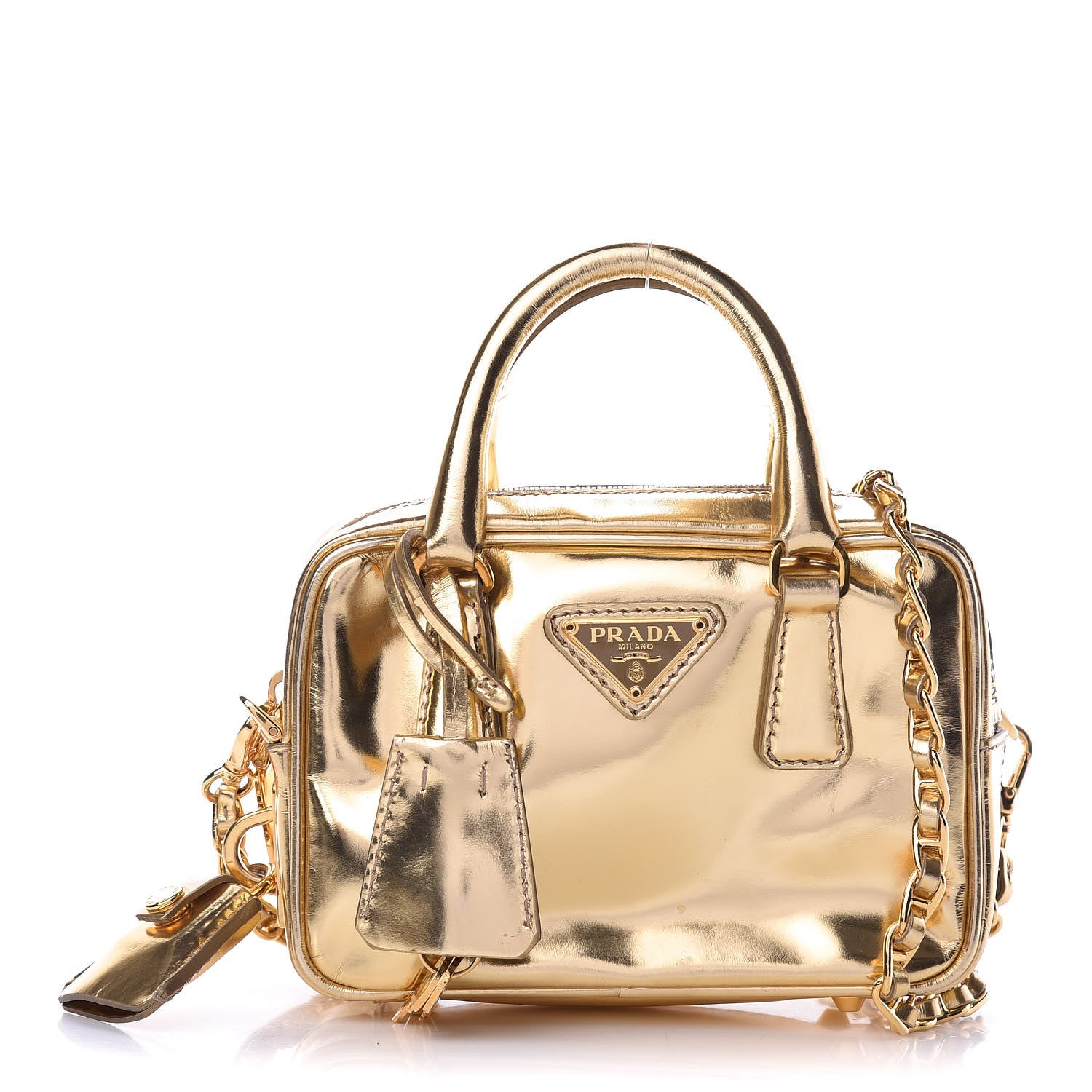 Prada Metallic Vitello Mini Top Handle Crossbody Bag Platino 1 of 11