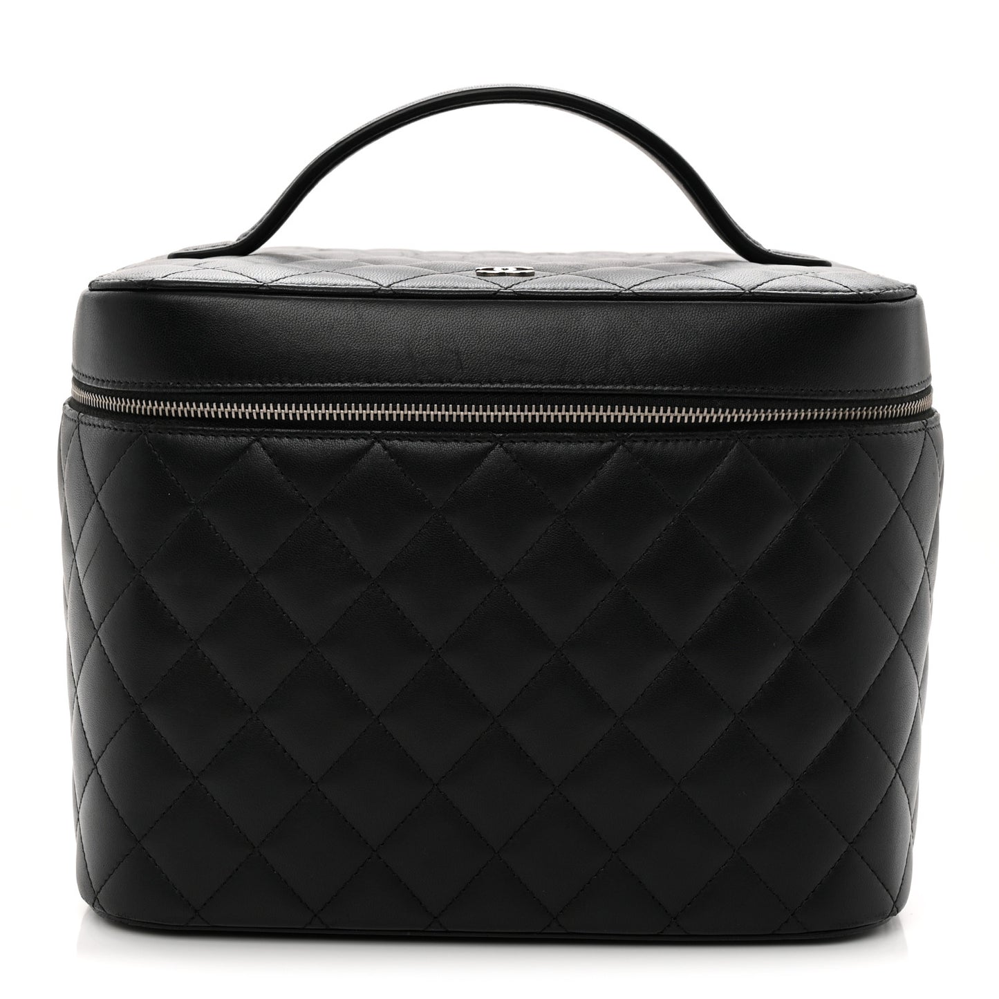 Lambskin Quilted Large Vanity Pouch Black